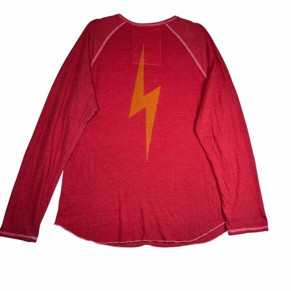 Aviator Nation Long Sleeve Henley Shirt Red XXL Lightning Bolt Logo USA Made - Picture 6 of 9